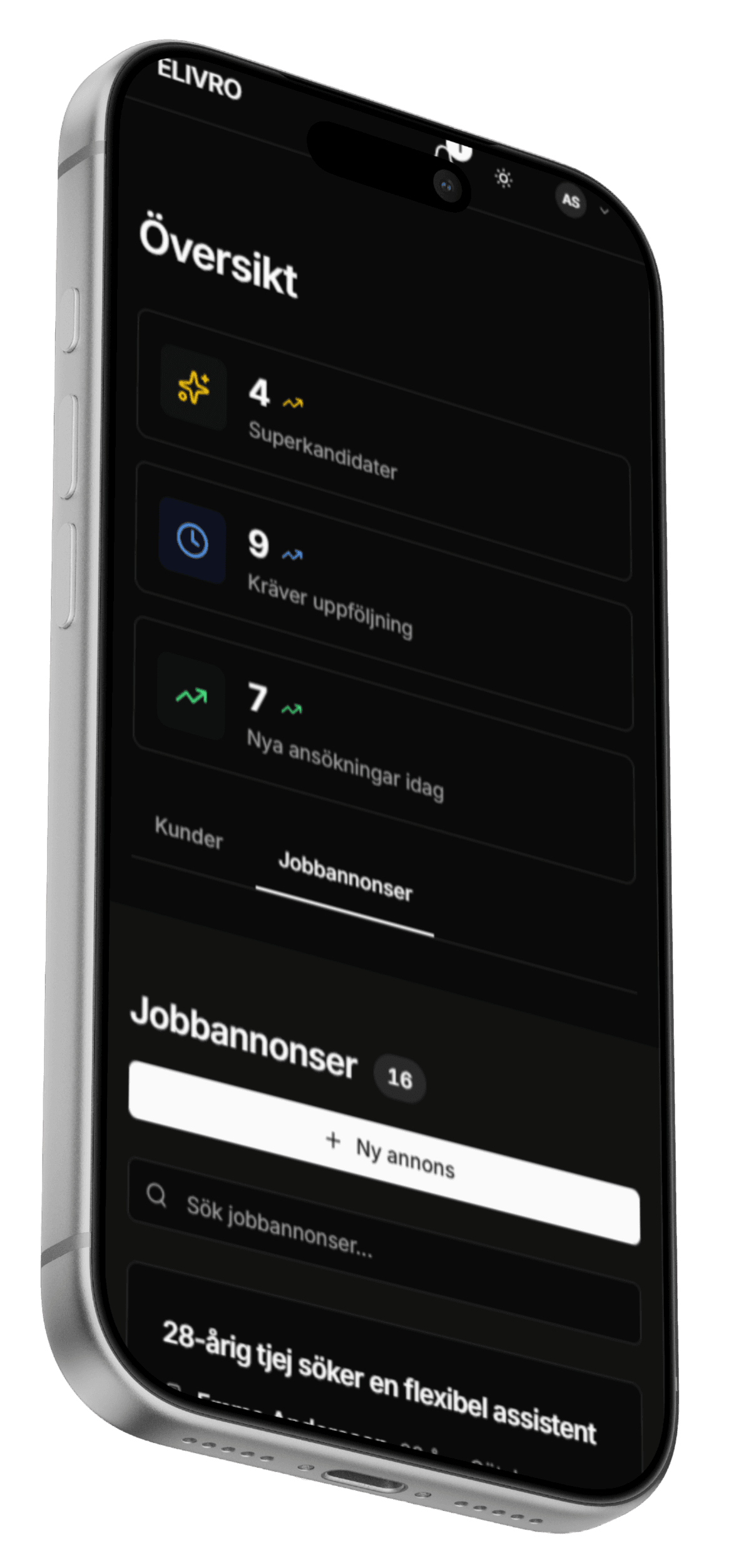 Elivro mobilapp - Rekryteringsöversikt